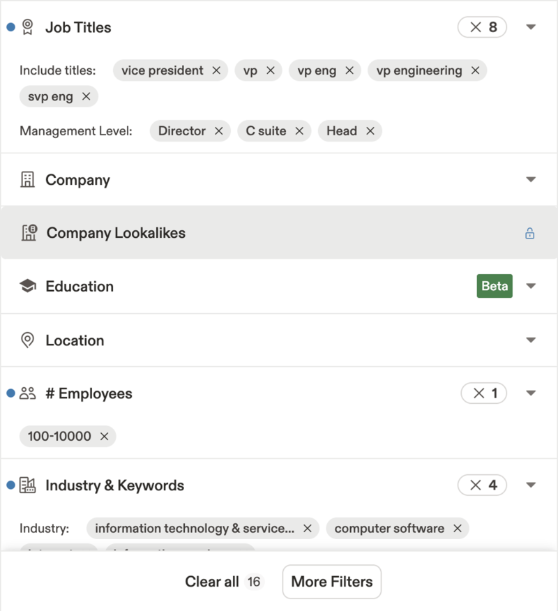 Apollo's filter sidebar configured for our example query